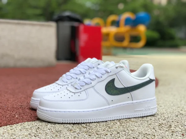 AF1 чистый белый зеленый крючок низкий Nike Air Force 1 Low Glitter Swoosh Color dh4407-100