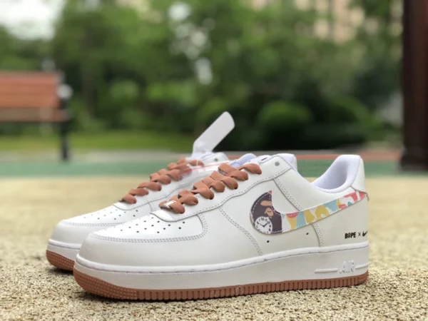 Мужские низкие кроссовки Nike Air Force 1'07 AF1 бело-коричневые низкие AF1 Air Force One af1234-003