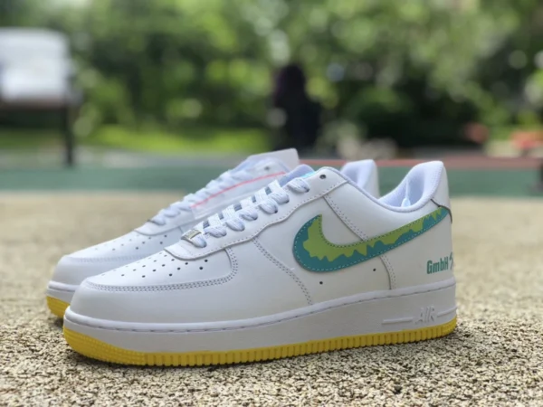 Мужские низкие кроссовки Nike Air Force 1'07 AF1 белые зеленые желтые низкие AF1 Air Force One af1234-001