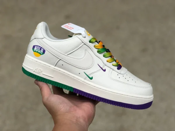 Низкие кроссовки Nike Air Force 1 Low '07 su19 с белой, зеленой и фиолетовой строчкой AF1 Air Force One tf8896-303