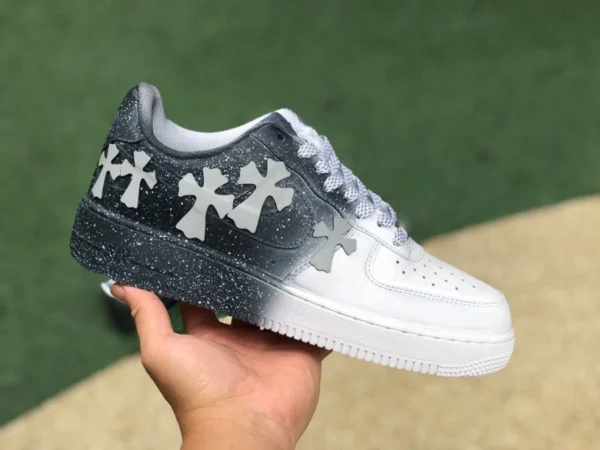 AF1 ветер разрушения белый черный низкий Nike Air Force1 AF1 окрашенный в технике погружения старый ветер разрушения God Bells Air Force Custom