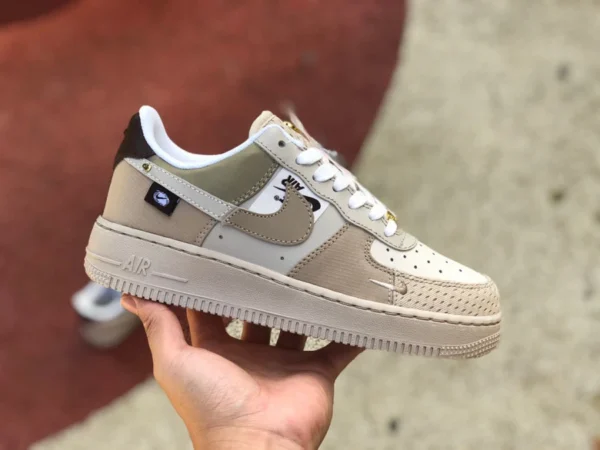 Оригинальные низкие кроссовки Nike Air Force 1 AF1 с коричневой строчкой в чистом виде AF1 DX6061-122