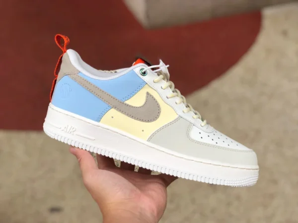 AF1 серо-желто-синяя строчка низкая Nike Air Force 1 Low AF1 серо-синие низкие повседневные кроссовки DX6042-111