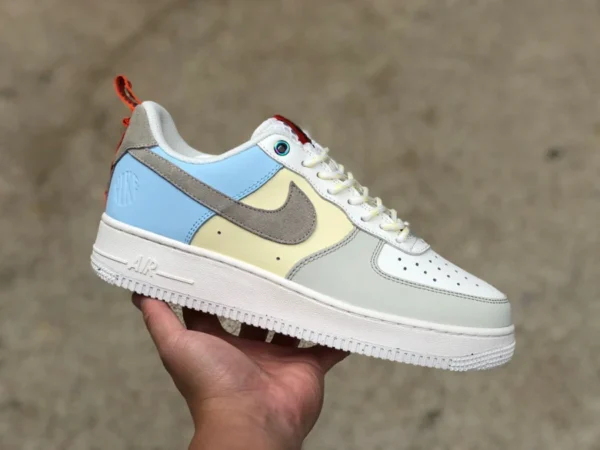 AF1 серо-желто-синие низкие повседневные кроссовки Nike Air Force 1 Low AF1 серо-синие низкие DX6042-111