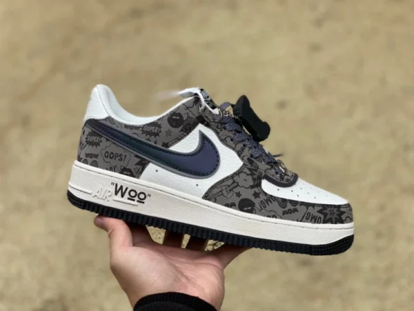 Бело-серые кроссовки с граффити 3M Nike Air Force 1 07'AF1 lwo lwo zg0088-811