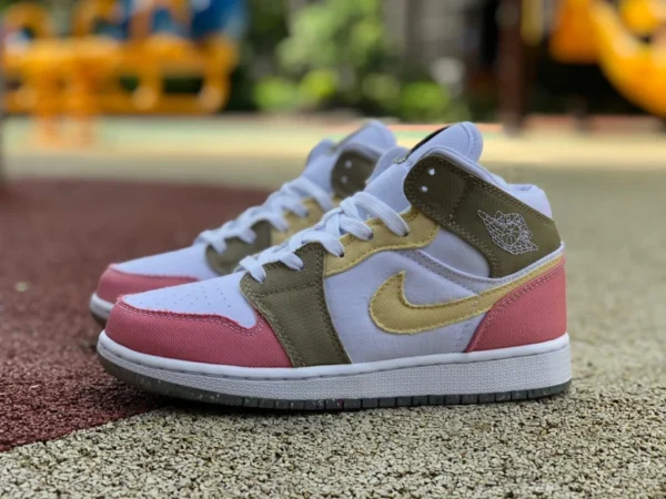 aj1mid белые розовые коричневые нескользящие баскетбольные кроссовки Air Jordan 1 Mid SE AJ1 белый рис в стиле ретро DJ0338-100