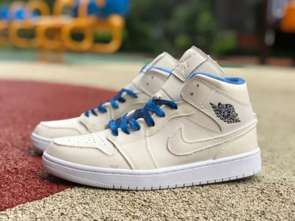 aj1mid кремово-белые синие баскетбольные кроссовки Air Jordan 1 Mid SE AJ1 кремово-белые в стиле ретро DM9126-104