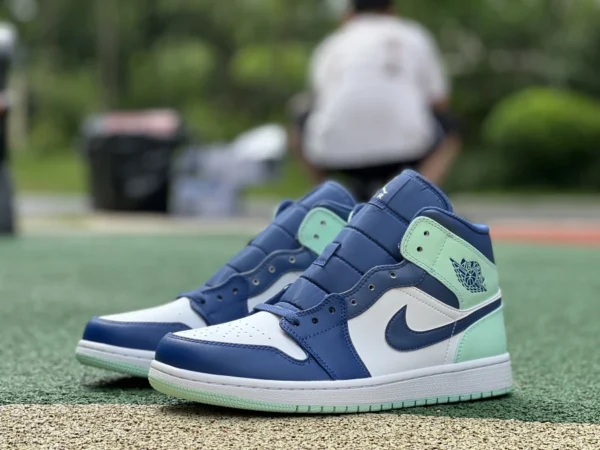 aj1mid blue мятный чистый оригинальный Air Jordan1 Mid AJ1 синий мятный белый зеленый ретро баскетбольные кроссовки 554724-413