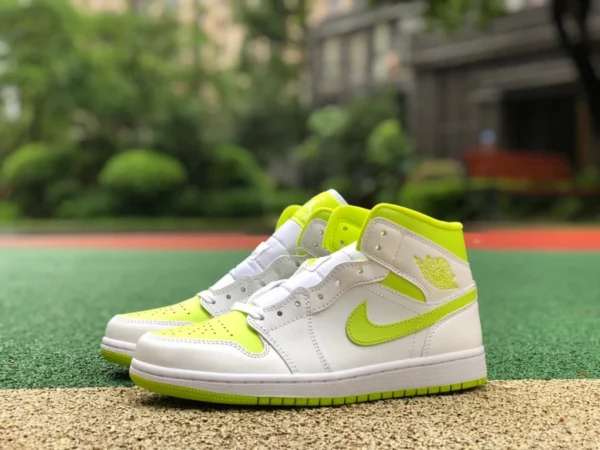 Aj1mid бело-зелено-лаймовый чистый оригинальный Air Jordan 1 MID AJ1 бело-зелено-лаймовый лимонный повседневные кроссовки средней высоты в стиле ретро BQ6472-131