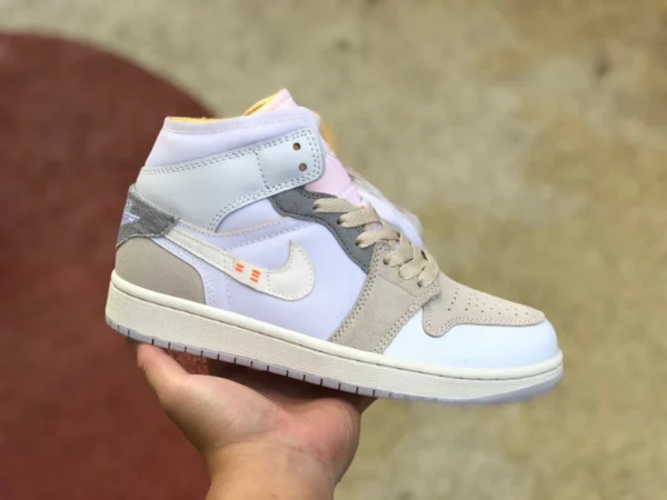 aj1mid бело-серый маленький ow Air Jordan 1 Mid AJ1 бело-серый маленький ow баскетбольные кроссовки DM9652-100