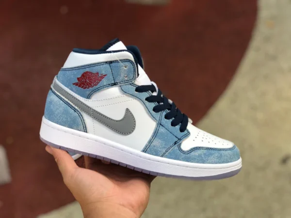 aj1mid вымытые синие баскетбольные кроссовки Air Jordan 1 Mid AJ1 бело-синие мятные конфеты средней длины в стиле ретро DN3706-401