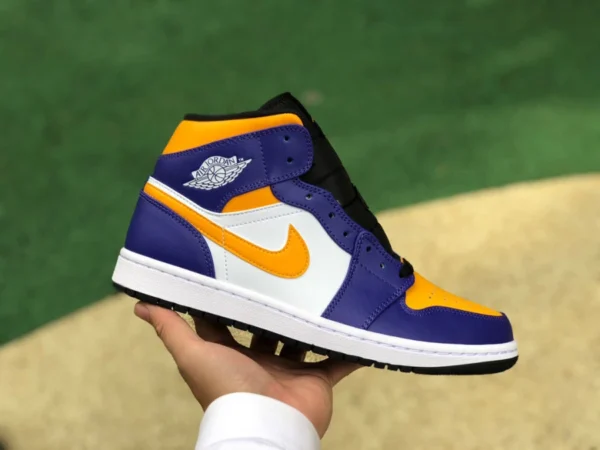 aj1mid Lakers фиолетовое золото чистый оригинальный Air Jordan 1 AJ1 Mid Lakers белые фиолетовые желтые кроссовки Lakers в стиле ретро DQ8426-517