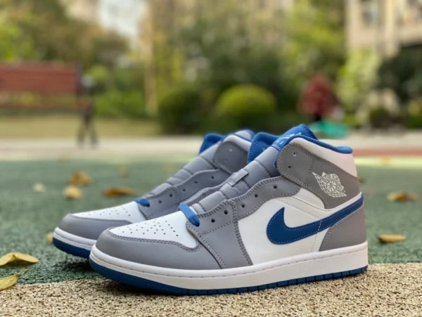 Aj1mid серо-бело-синий чистый оригинальный Air Jordan 1 Mid AJ1 серо-бело-синий модные ретро баскетбольные кроссовки DQ8426-014