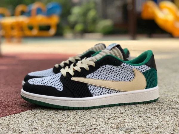 aj1 заниженная бело-зеленая тесьма с бородкой AIR JORDAN 1 LOW Flyknit AJ1ts заниженная тесьма dm7866-316