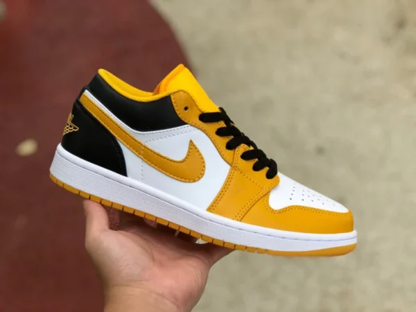 aj1 низкие баскетбольные кроссовки Air Jordan 1 Low белого, желтого и черного цветов в стиле ретро AJ1 белого, желтого и черного цветов 553558-701