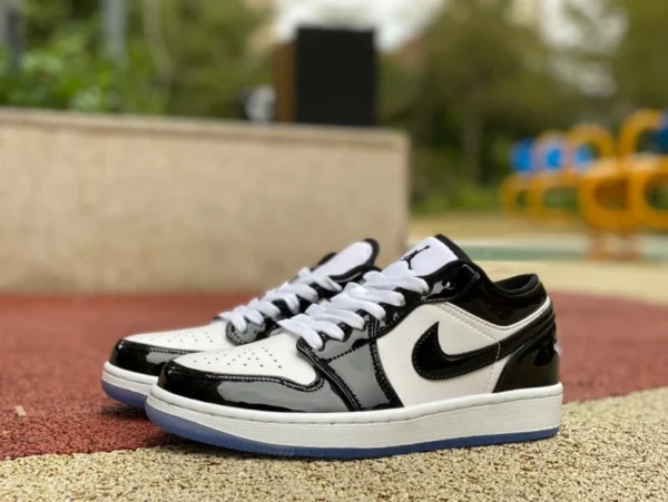 aj1 черно-белые лакированные низкие баскетбольные кроссовки Air Jordan 1 Low AJ1 черно-белые лакированные низкие баскетбольные кроссовки с кристаллами на подошве DV1309-100