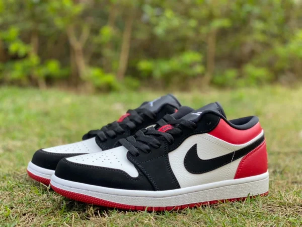 Оригинальные кроссовки Air Jordan 1 Low «Black Toe» с черным носком и низким носком, черно-красный носок 553558-116