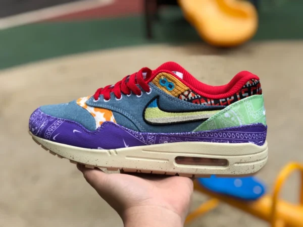 Мужские и женские повседневные кроссовки в стиле ретро Max1 Nike Air Max 1 SPx Concepts Joint, синие, фиолетовые, красные, DN1803-500