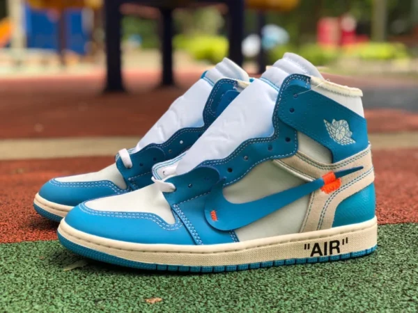 aj1ow Северная Каролина синий экономичный Air Jordan 1 x OFF-WHITE Шарнир AJ1 OW Синий Северная Каролина AQ0818-148