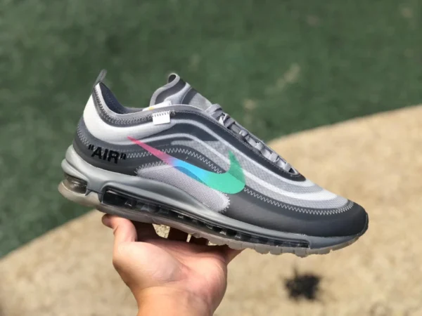 Max97ow Grey Bullet owf pure original OFF-WHITE x Nike Air Max 97 Menta Rainbow Hook AJ4585-101