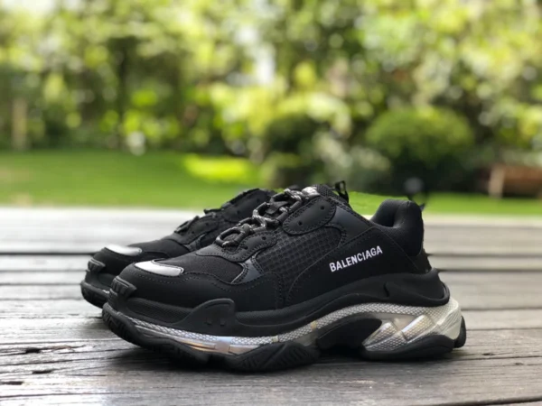 Balenciaga Air Cushion, черные, серебристые, Balenciaga, тройная S, прозрачная подошва, нескользящая, износостойкая, модная обувь для папы с низким берцем