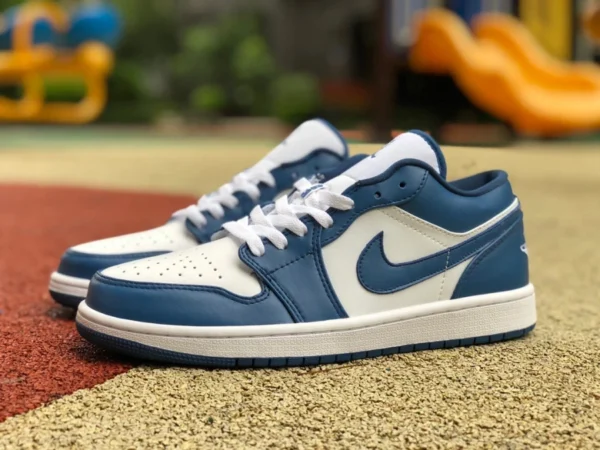 aj1 белые, синие, темно-синие низкие повседневные кроссовки Air Jordan 1 AJ1, белые, синие, темно-синие, мужские и женские, DC0774-114