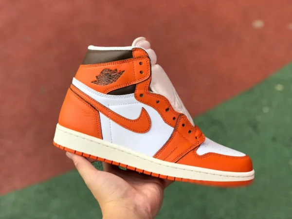 aj1 маленькие белые оранжевые чистые оригинальные высокие кроссовки Air Jordan Starfish AJ1 белые оранжевые с маленькой пряжкой DO9369-101