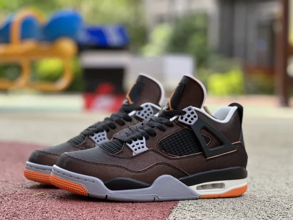 aj4 черно-оранжевая ткань Air Jordan 4 AJ4 черно-оранжевая морская звезда оранжевый металлик оранжевая ткань баскетбольные кроссовки средней высоты CW7183-100