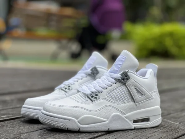 Оригинальная женская модель aj4 silver, настоящая фотография, Air Jordan 4 Pure Money, серебристые кроссовки AJ4 408452-308497-100