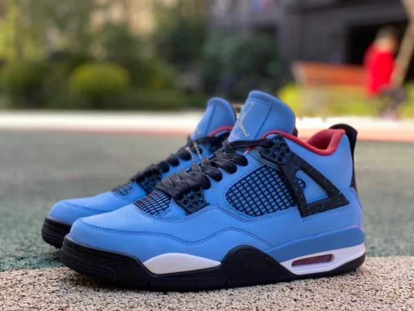 aj4 синяя замша верхний слой кожи рекомендуемая версия Air Jordan 4 x Travis Scott Cactus синяя замша 308497-406