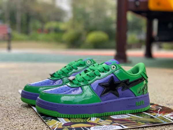 Ape Man Marvel совместные кроссовки Hulk Marvel x Bape STA модные модные кроссовки зеленые фиолетовые черные совместные кроссовки Marvel Green Houseman 1I73-191-904