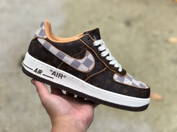 Соединение Af1 LV Louis Vuitton LV x Nike Air Force 1 х кремово-белое соединение AF1 Air Force One соединение LV DJ46