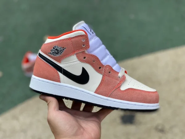 Aj1mid белые розовые оранжевые замшевые оригинальные баскетбольные кроссовки Air Jordan 1 Mid AJ1 бело-розовые замшевые ретро баскетбольные кроссовки DV1336-800