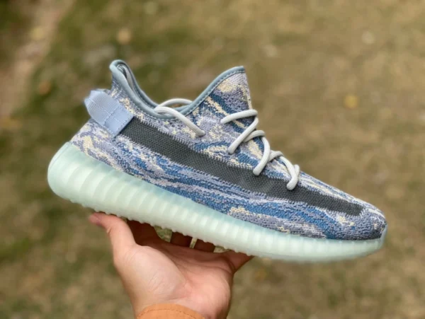 Кроссовки Adidas Originals Yeezy boost 350 V2 "MX Blue" синие с низким верхом Coconut 350v2, настоящий попкорн GW3375