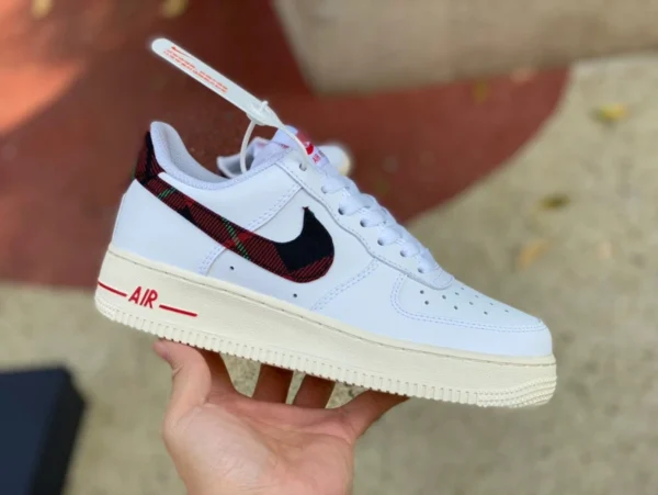 AF1 бело-красная клетчатая оригинальная обувь Nike Air Force 1 AF1 бело-красная клетчатая низкие кроссовки Air Force One DV0789-100