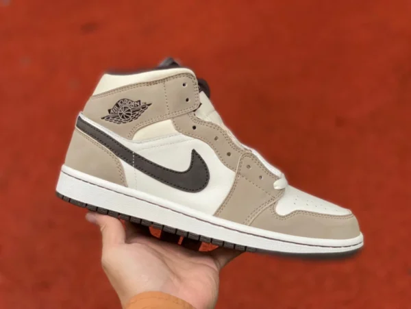 aj1mid Баскетбольные кроссовки Mocha Air Jordan 1 Mid AJ1 рисовый белый серый мокко ретро 554766-003