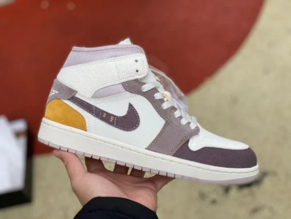 aj1mid баскетбольные кроссовки Air Jordan 1 Mid Craft AJ1 с бело-коричневой строчкой и бело-коричневой строчкой в стиле ретро DM9652-102