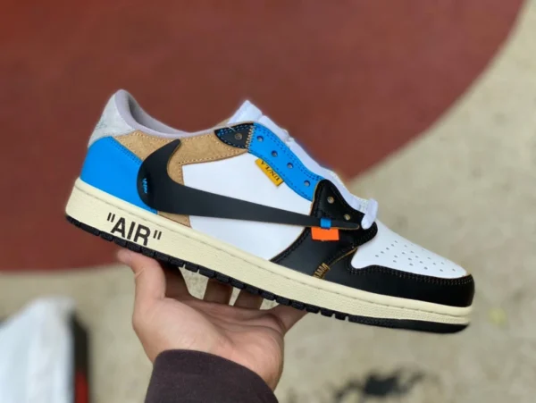 Шарнир aj1ow черно-белый с синей зазубриной Air Jordan 1 x OFF-WHITE Шарнир AJ1 OW с низким верхним зазубрином и черным мыском cz0790-108