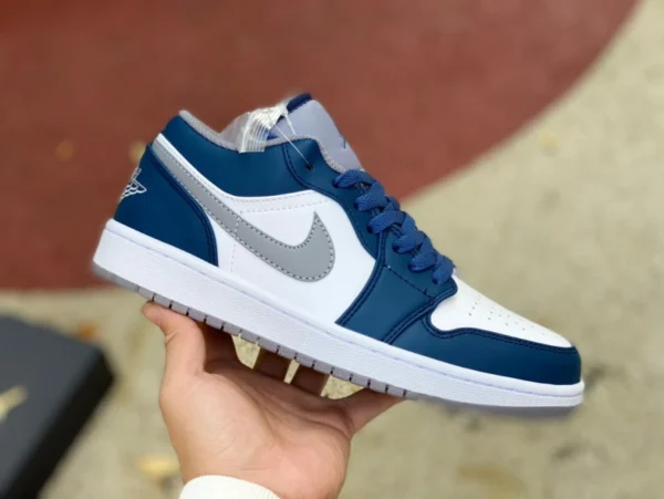 AJ1 белые серые синие низкие Air Jordan 1 Low AJ1 белые серые синие повседневные мужские баскетбольные кроссовки в стиле ретро 553558-412