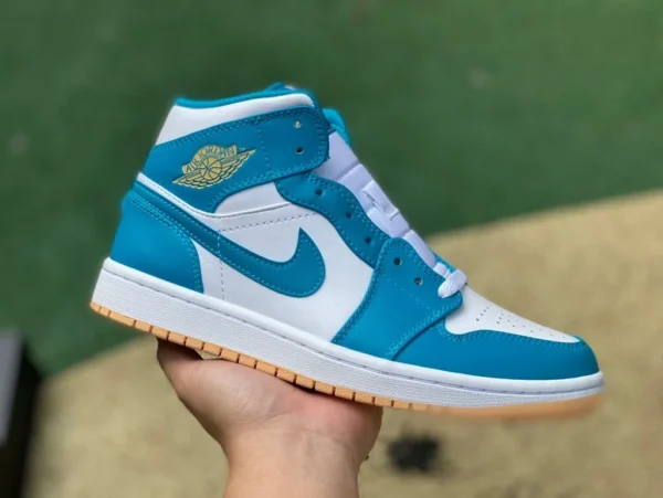 aj1mid оригинальные баскетбольные кроссовки Air Jordan 1 Mid синего, белого и желтого цвета с синей и белой подошвой в стиле ретро DQ8426-400