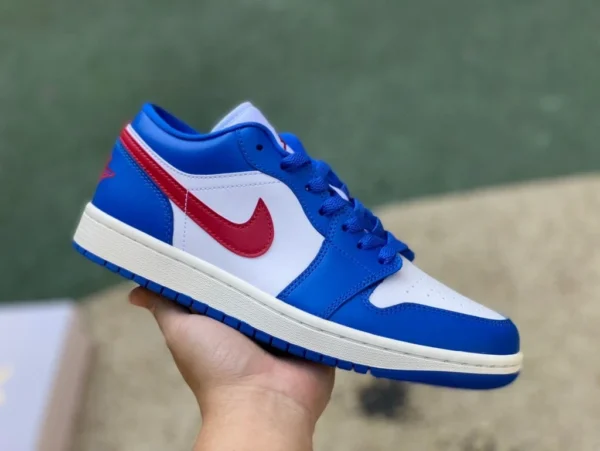 Aj1 белые, синие, красные, оригинальные баскетбольные кроссовки Air Jordan 1 Low AJ1, белые, синие, красные, низкие, в стиле ретро, DC0774-416