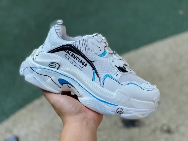 Balenciaga, белое граффити , Balenciaga Triple S, сетчатая ткань, двухслойная пенопластовая ткань, вышивка логотипа, туфли для папы, двухмерные суставы