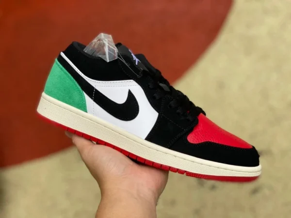 aj1 черный зеленый красный уличный мяч низкий Air Jordan 1 Low "Quai 54" износостойкие дышащие низкие кроссовки в стиле ретро черный зеленый красный FQ6703-100