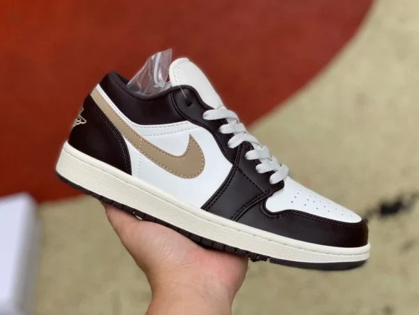 aj1 белые коричневые низкие баскетбольные кроссовки Air Jordan 1 Low AJ1 коричневые маленькие с низким берцем мокко DC0774-200