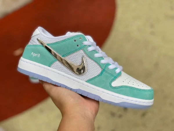 Dunk Joint APRIL бело-зеленая версия c APRIL SKATEBOARDS x Nike SB Dunk Low дышащие низкие кроссовки Tiffany бело-зеленый серебристый крючок FD2562-400