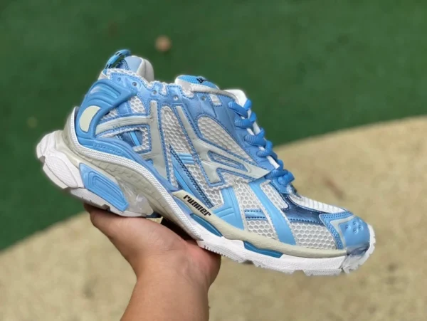 Balenciaga 7.0 North Carolina Blue M, чистый оригинал, Balenciaga Runner Grafhti, сетчатая шнуровка, низкий вырез, для спорта и отдыха