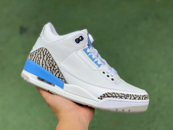 Оригинальные кроссовки Air Jordan 3 UNC AJ3 North Carolina с синим вырезом AJ3 North Carolina сине-бело-синие с взрывным узором CT8532104