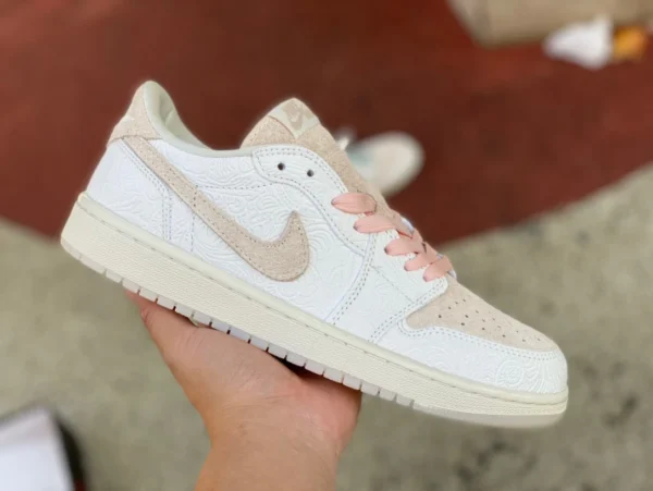 aj1 бело-розовый узор low Air Jordan 1 Low мужские и женские баскетбольные кроссовки с низким берцем AJ1 FZ0455200