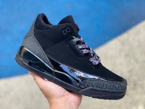 aj3 черные лакированные кроссовки Air Jordan 3 черного цвета с узором «кошка» FN0344-901