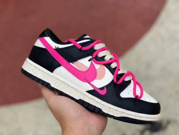 Нескользящие износостойкие низкие кроссовки Nike Dunk Low Multi с ремешками Dunk черно-бело-розового цвета с двойным крючком FD4623-131